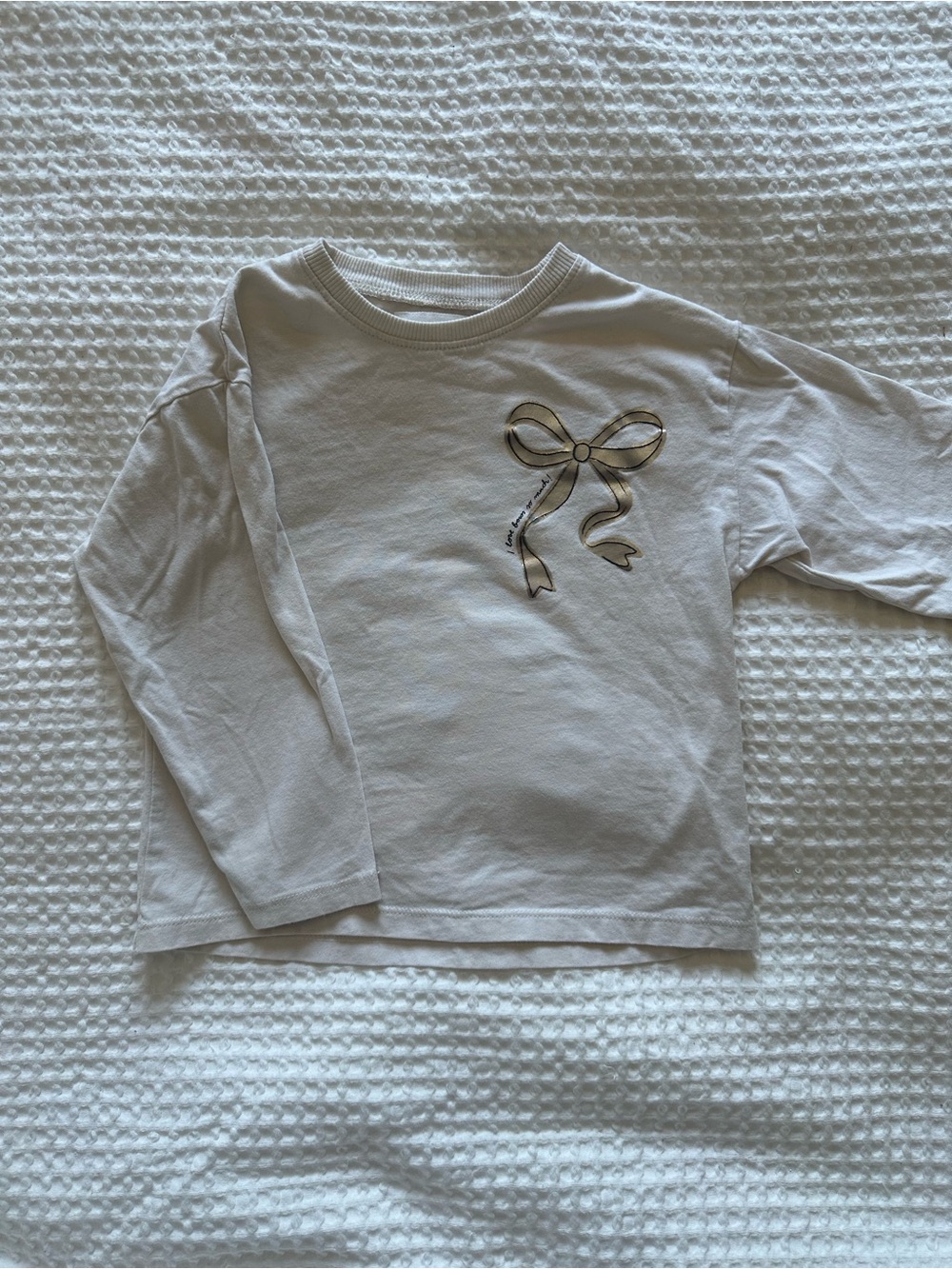 Zara Girls | Cream Long-Sleeve Tee with Metallic Bow Graphic